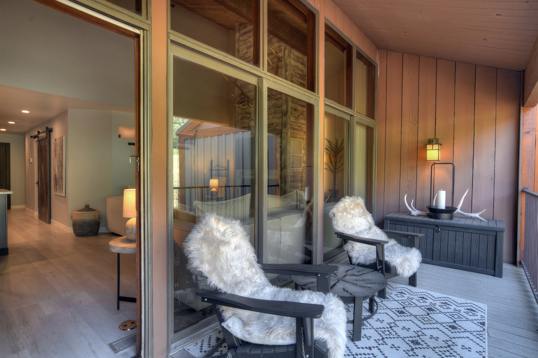 Outdoor lounge area on the back deck. 
