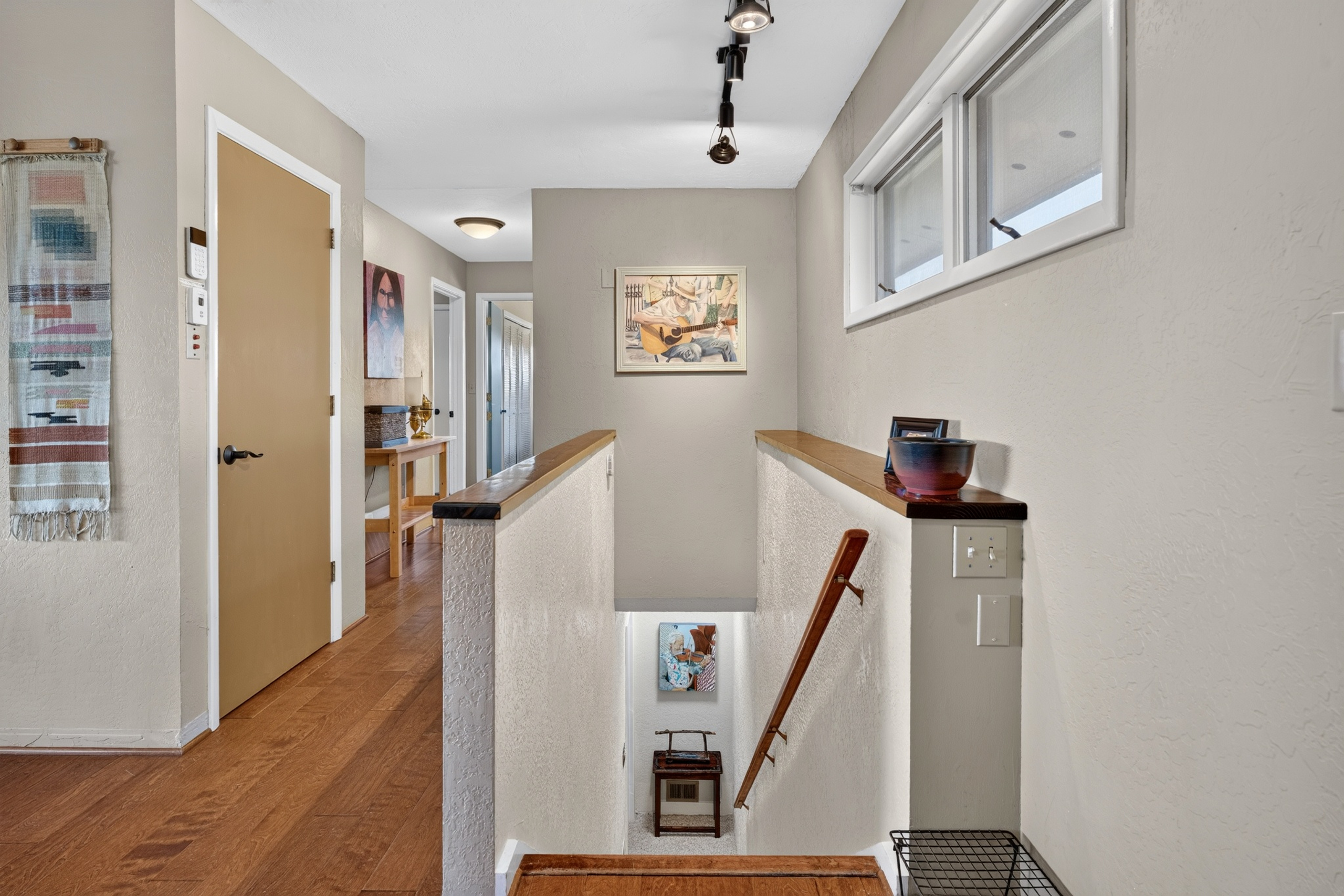 Stairs to lower level of home.