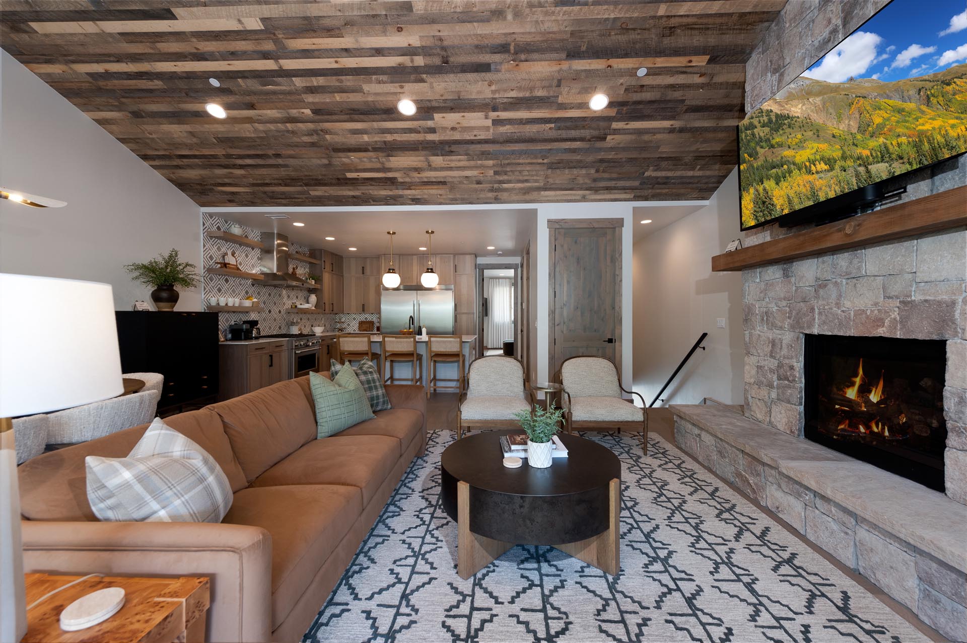 Main Living Space and Kitchen - Gas Fireplace