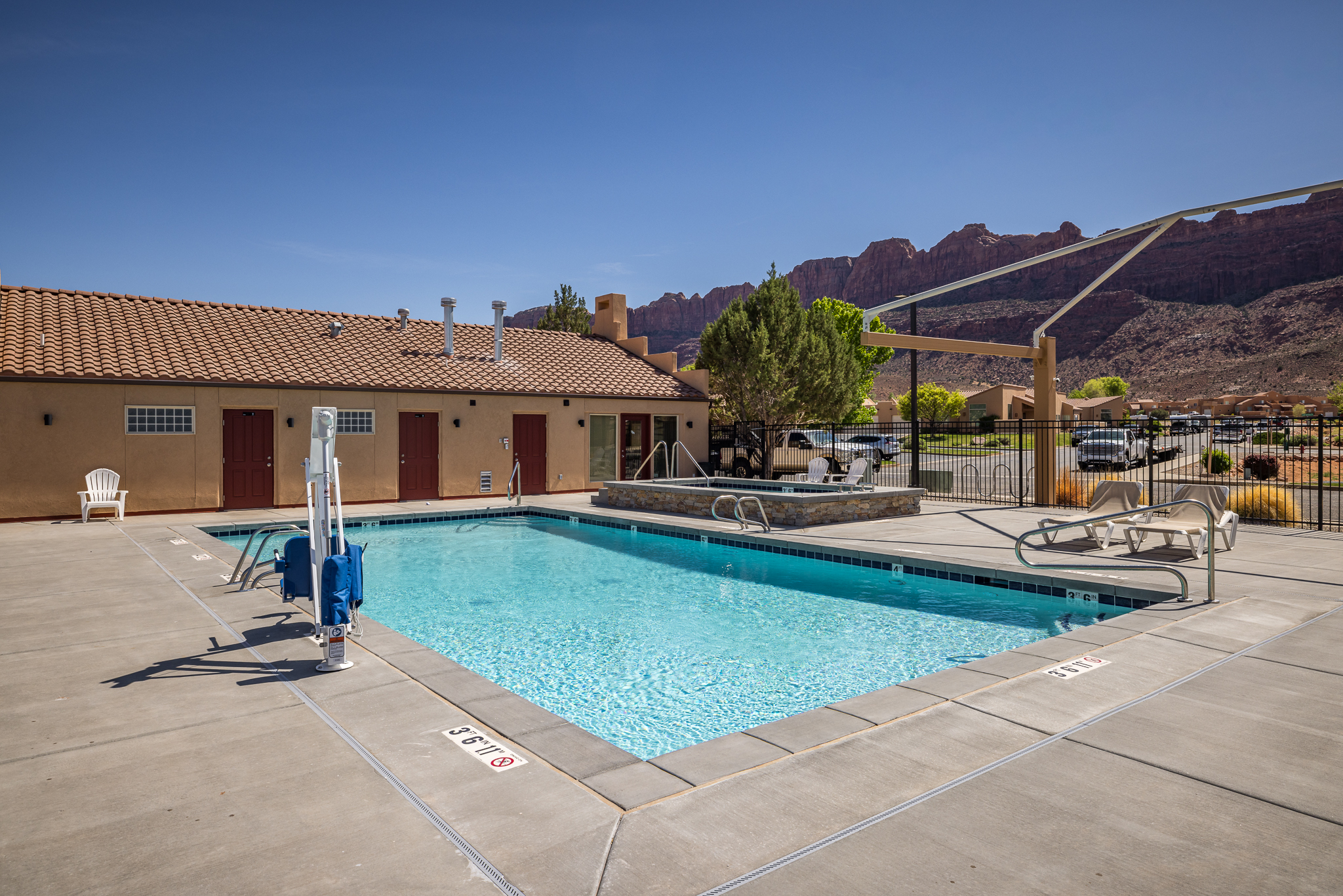 community pool and hot tub area. Pool open seasonally