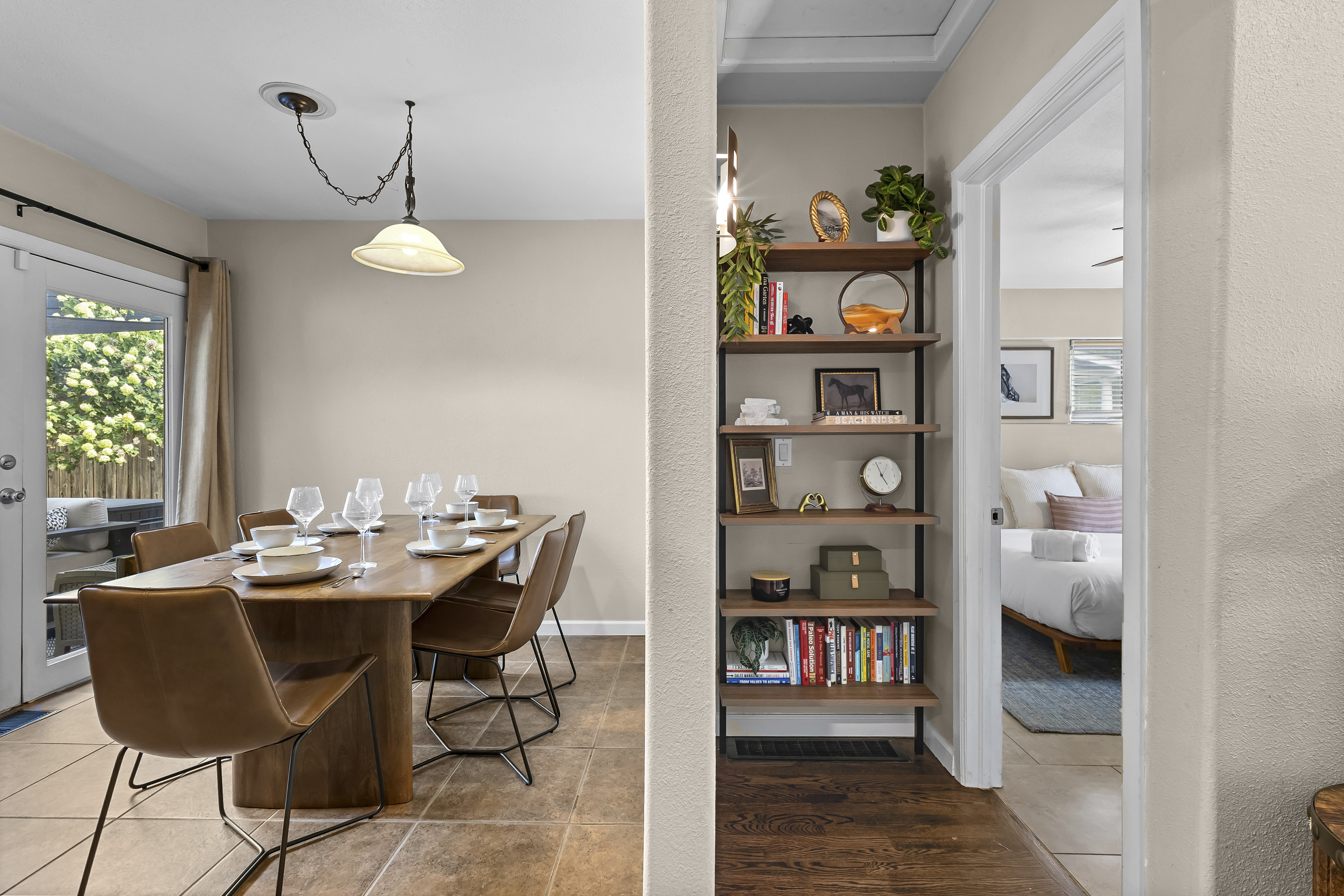 The dining area is right off the kitchen. 