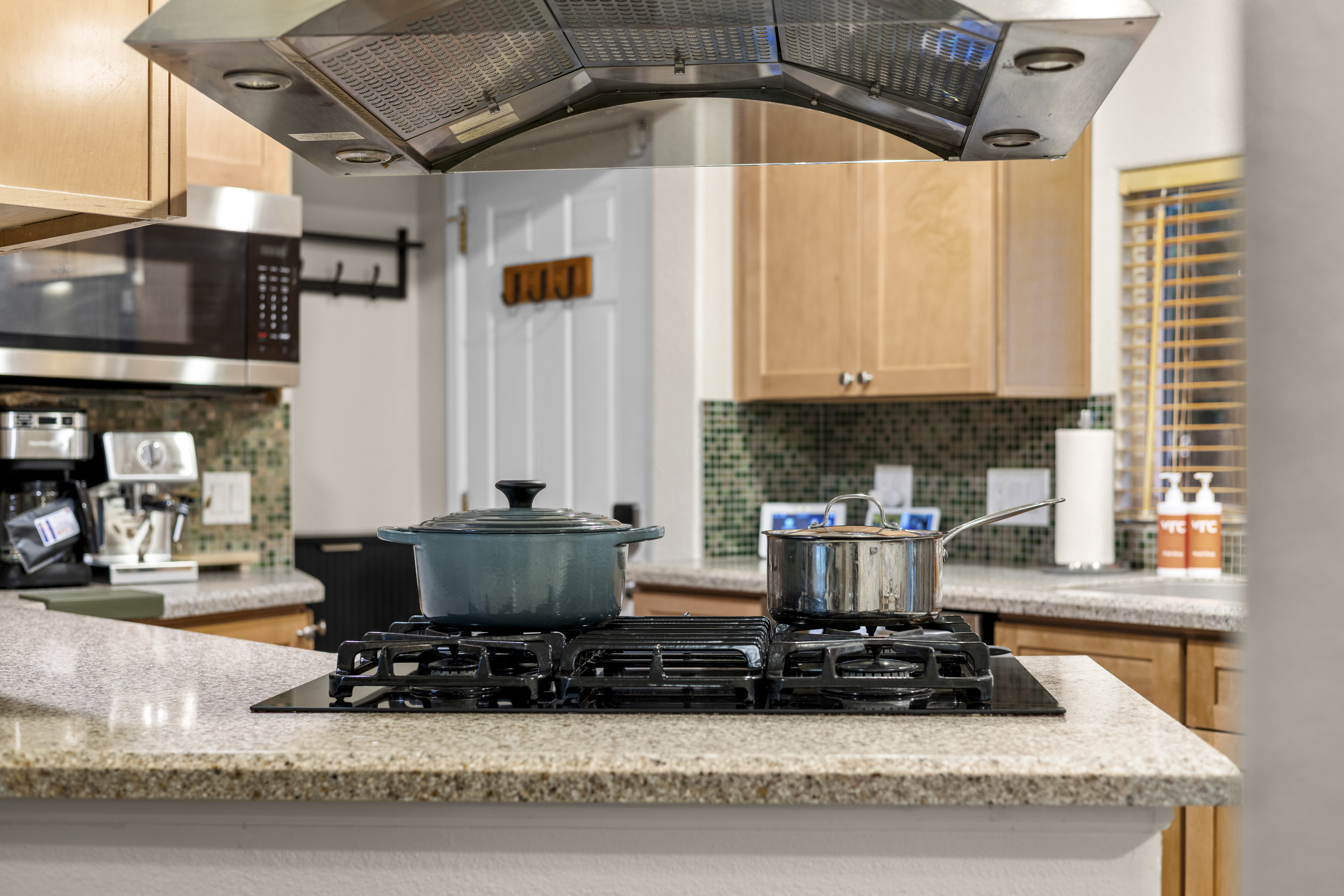 A gas grill and plenty of pots and pans are available for your home cooked meals. 