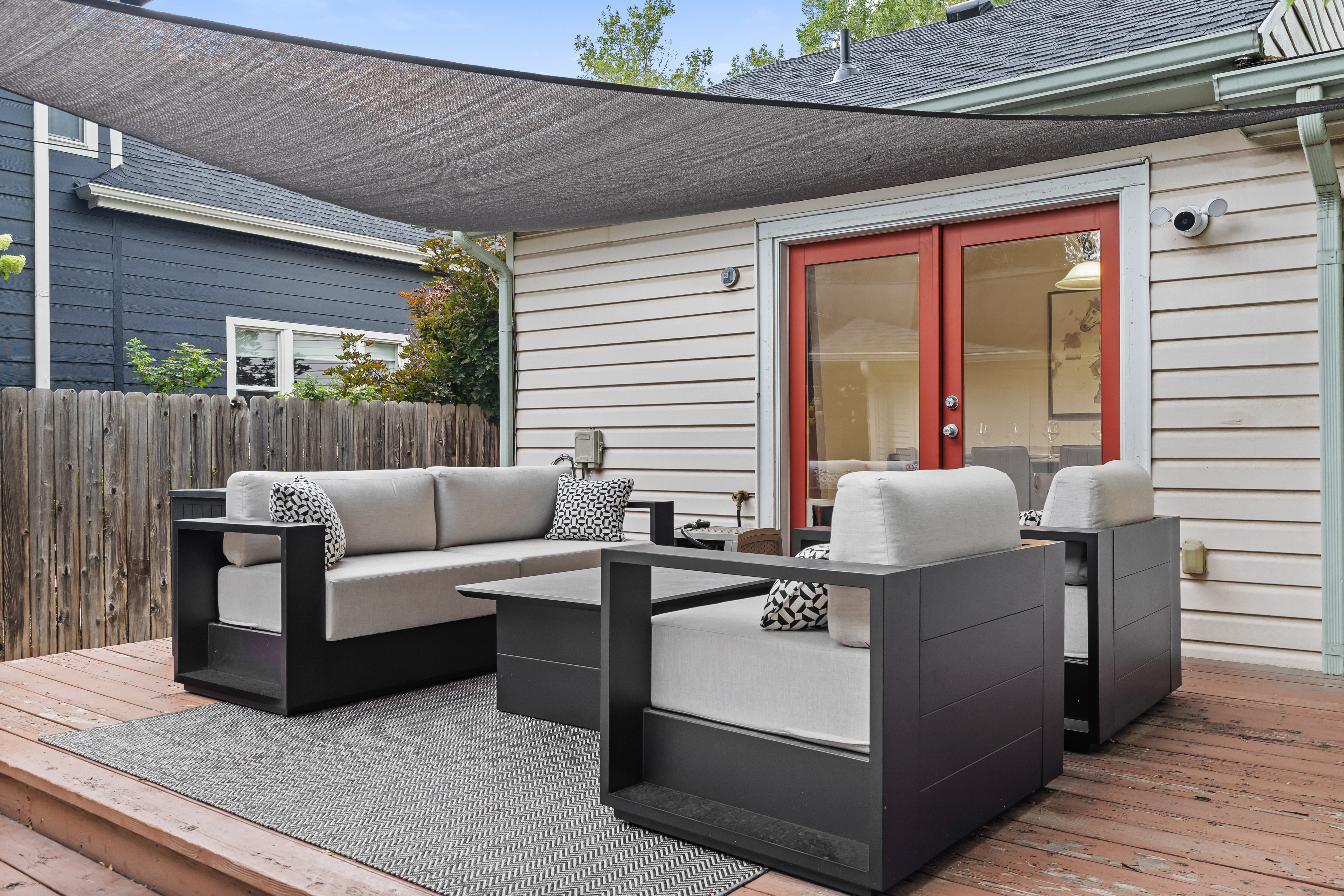 Enjoy morning coffee or evening conversations in the outdoor seating area.