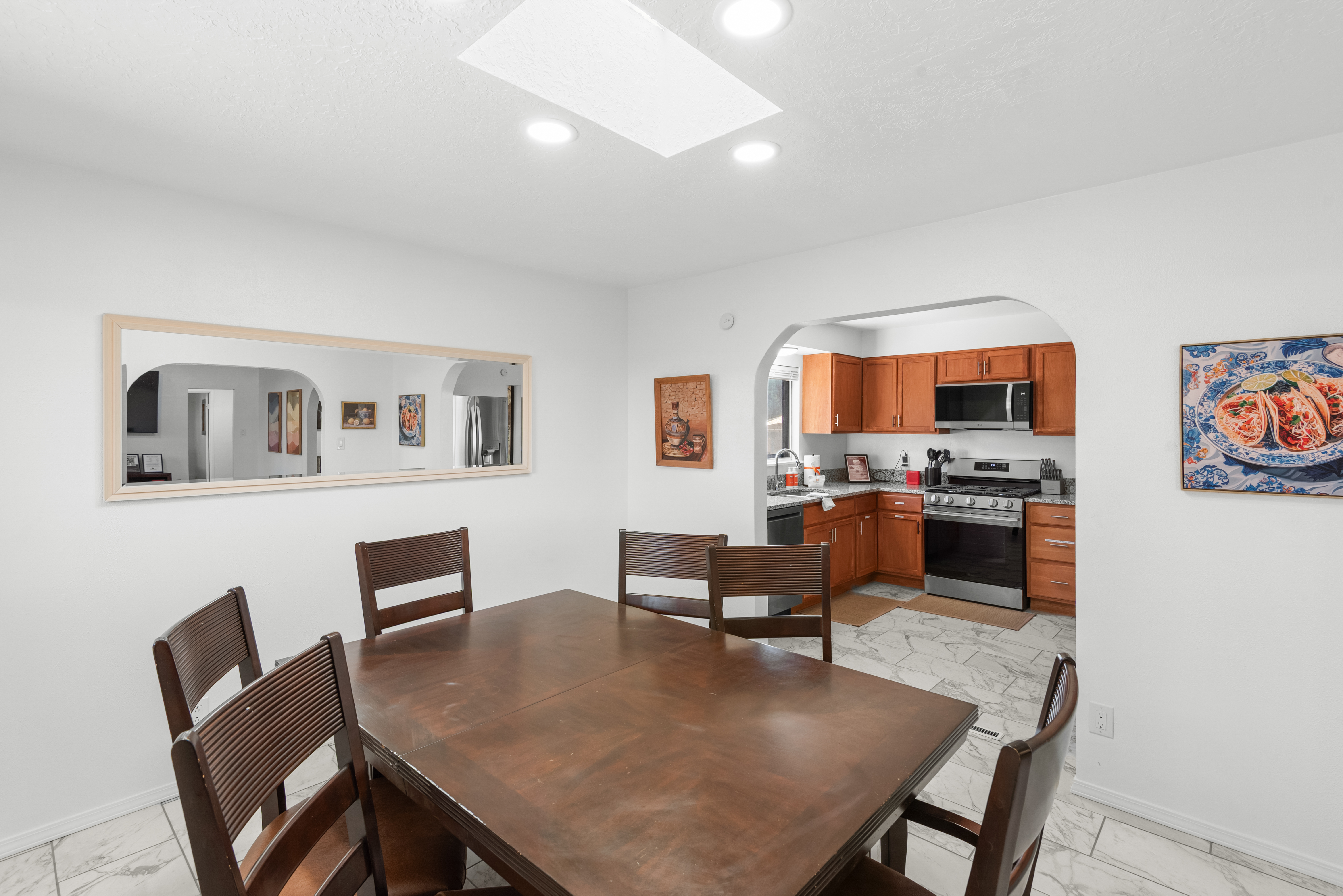 Gather comfortably with dining space for 6 guests.
