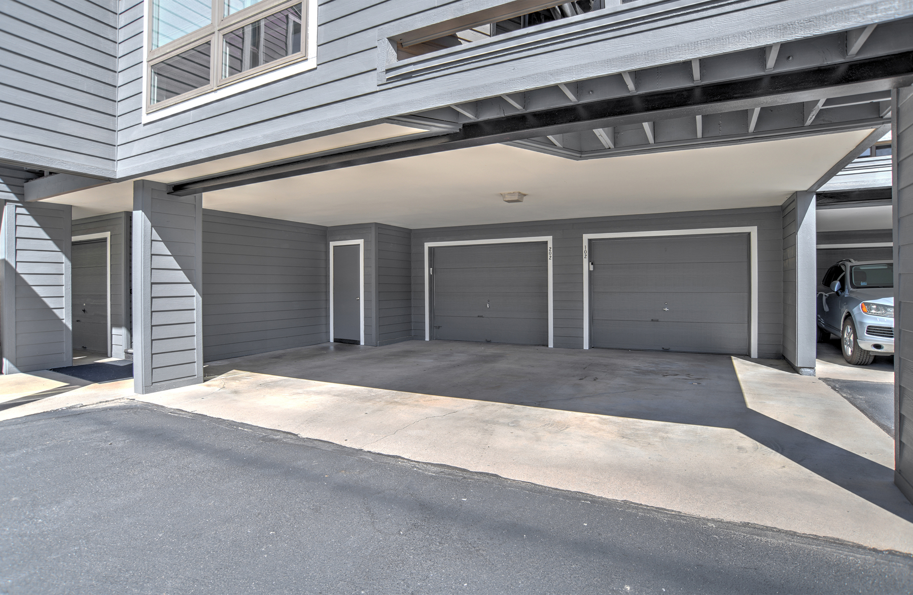 No garage access - covered parking in front of garage with additional parking in the complex