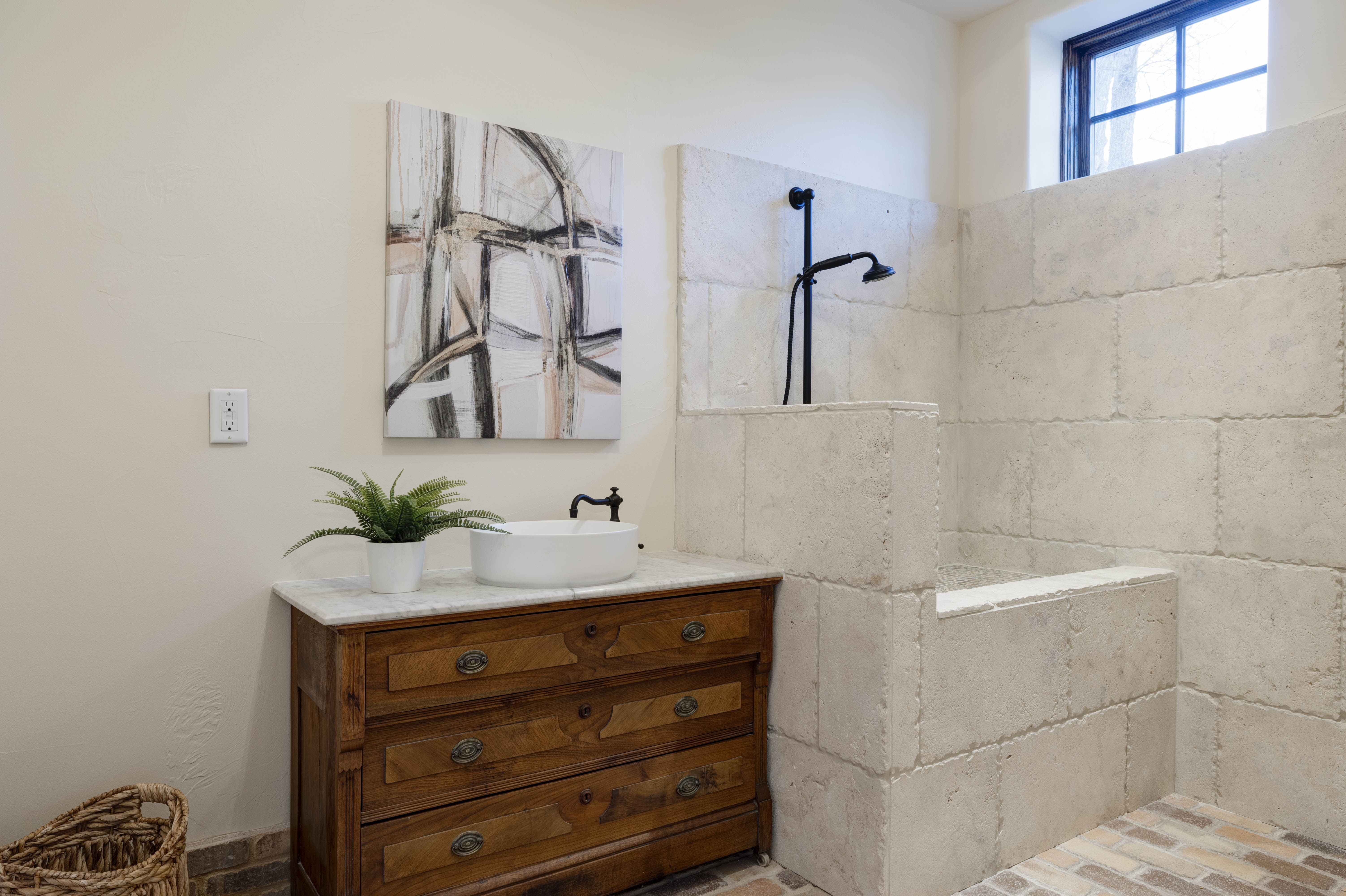 A mudroom with sink and rinse-off shower — perfect after a day on the trails.