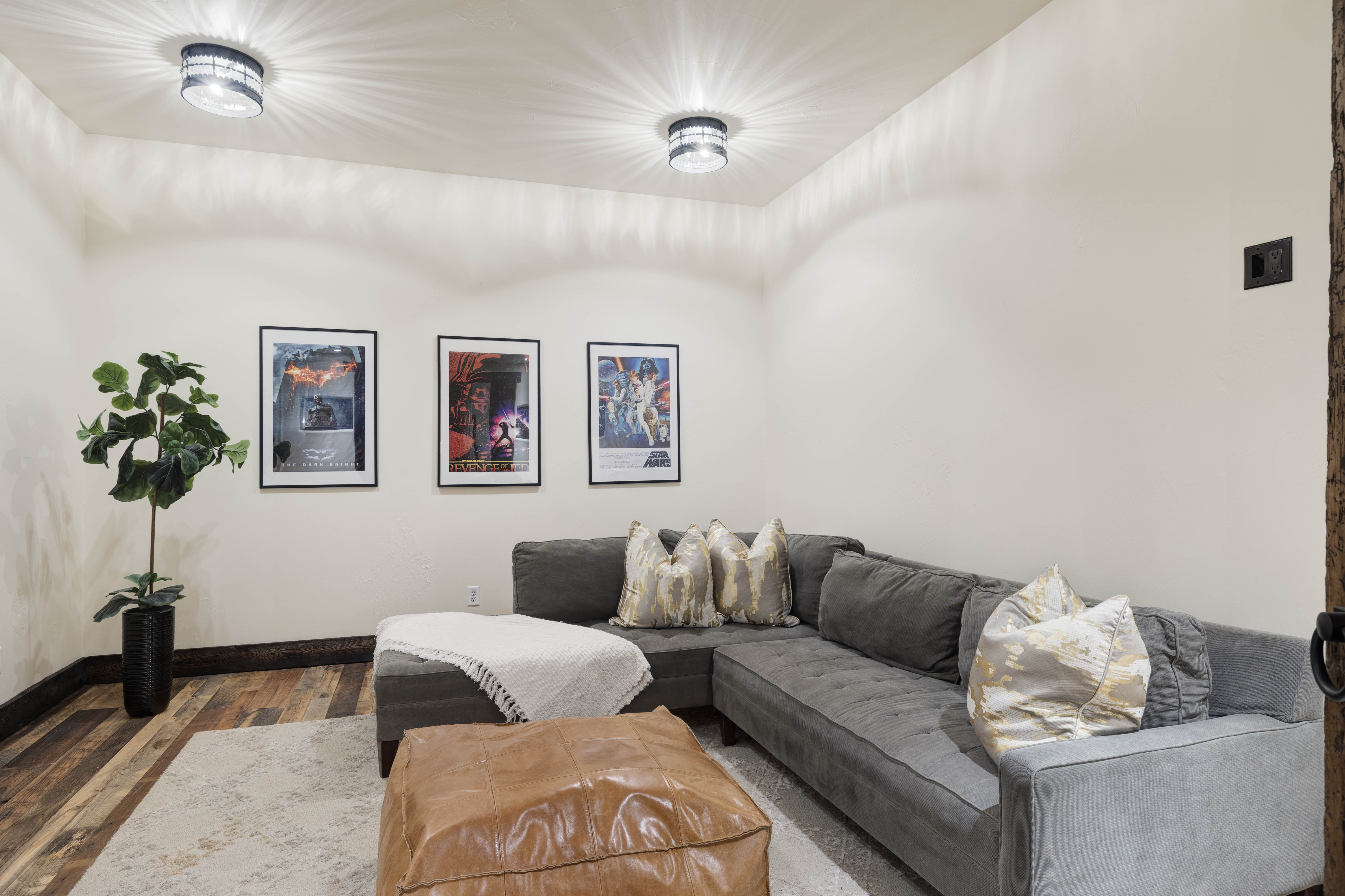 A dedicated media room, perfect for winding down and watching a movie after a day on the trails.