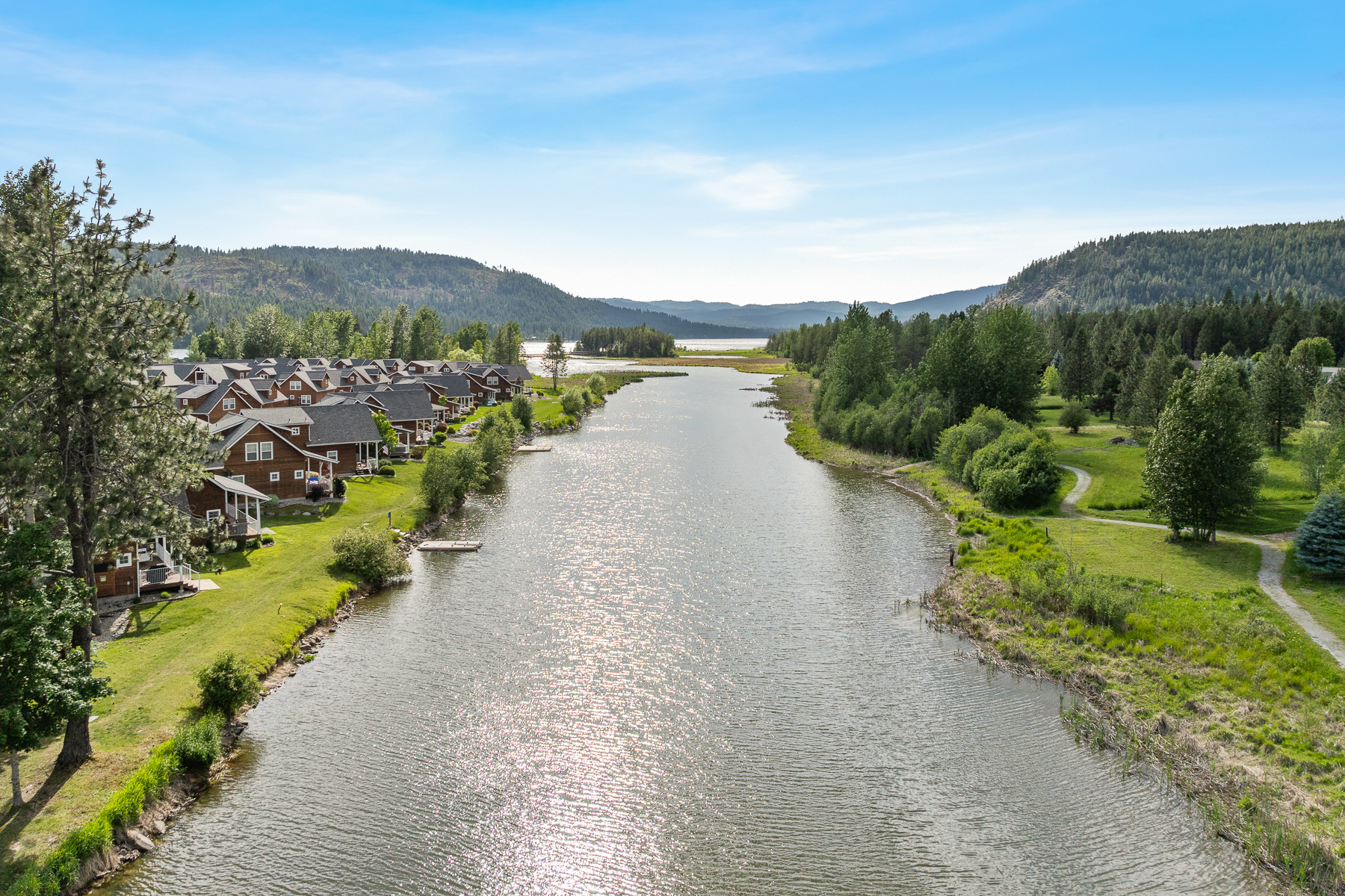 The Dover Bay Marina and mountain views surround the home. 