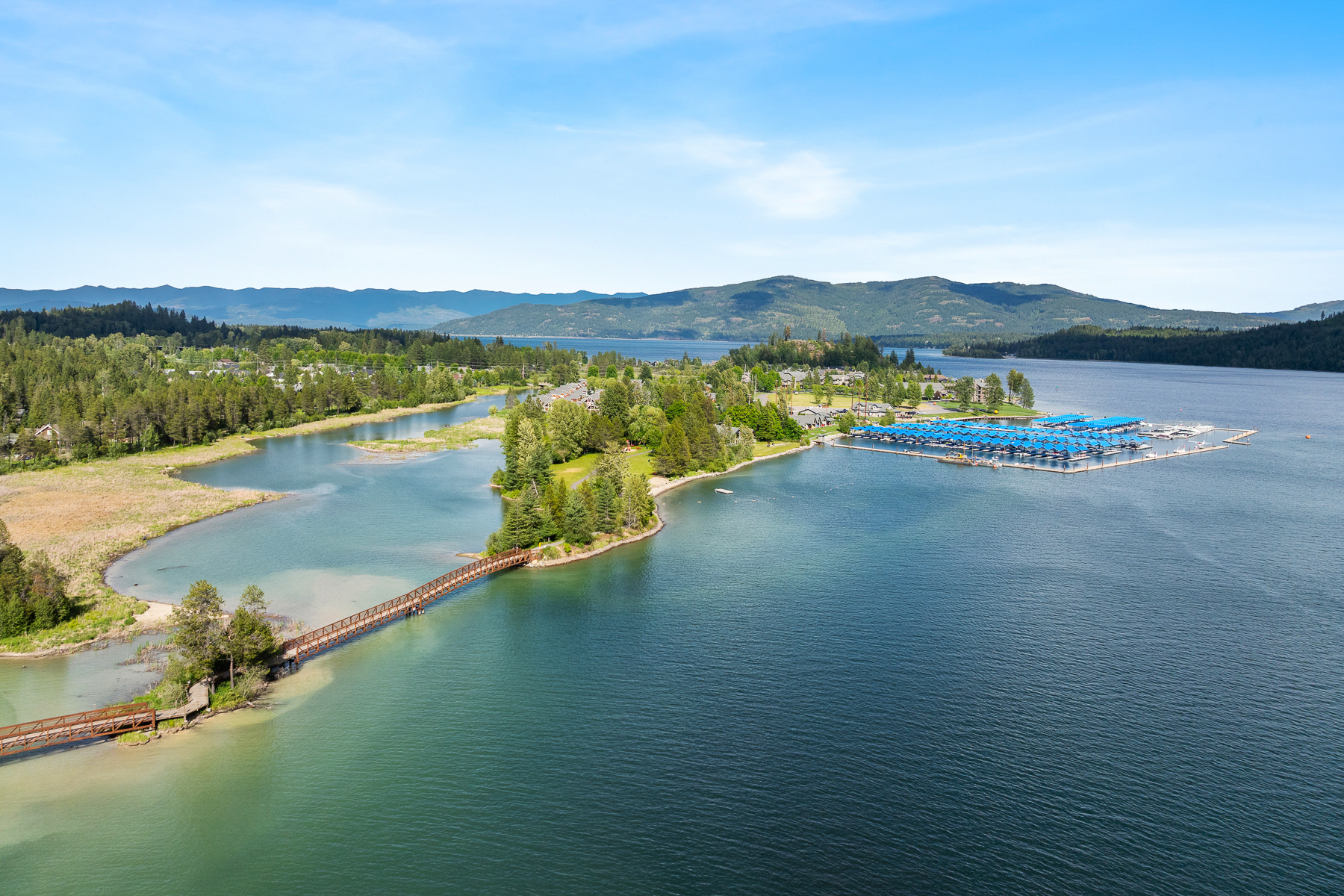 The Dover Bay Marina and mountain views surround the home. 