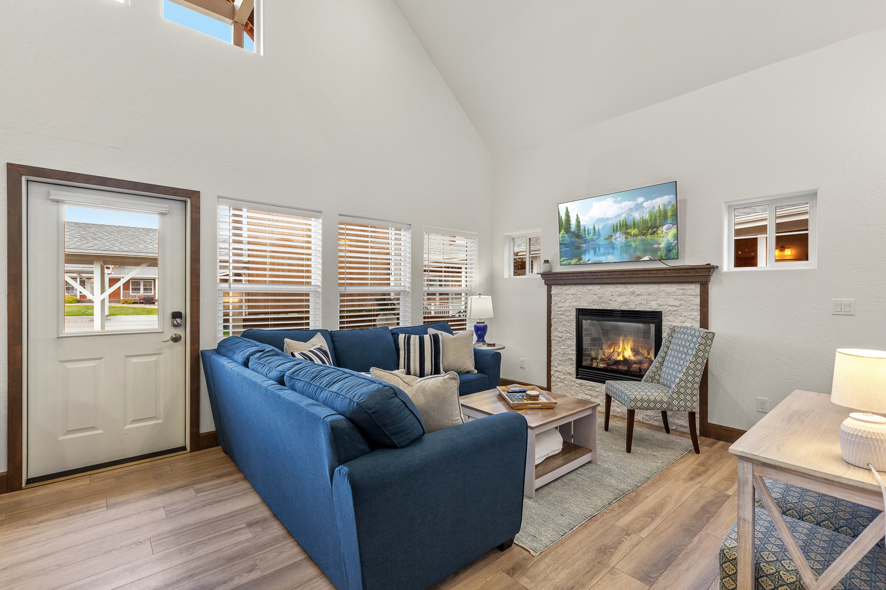 Cozy up next to the fireplace or watch your favorite show on the Smart TV in the living room.