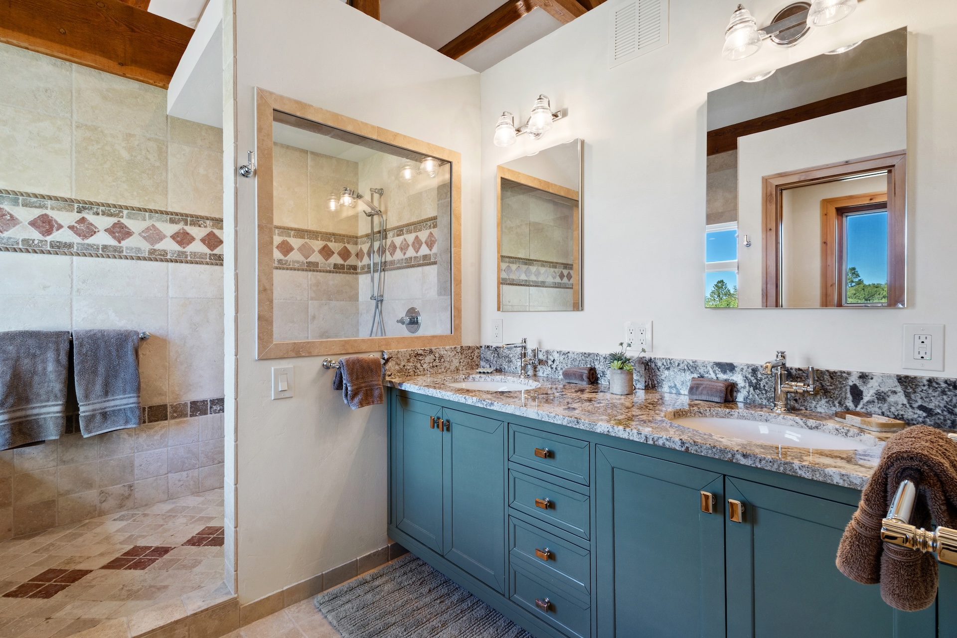 Main spa-inspired bathroom, complete with a whirlpool tub, large walk-in shower, and electric Japanese bidet toilet.