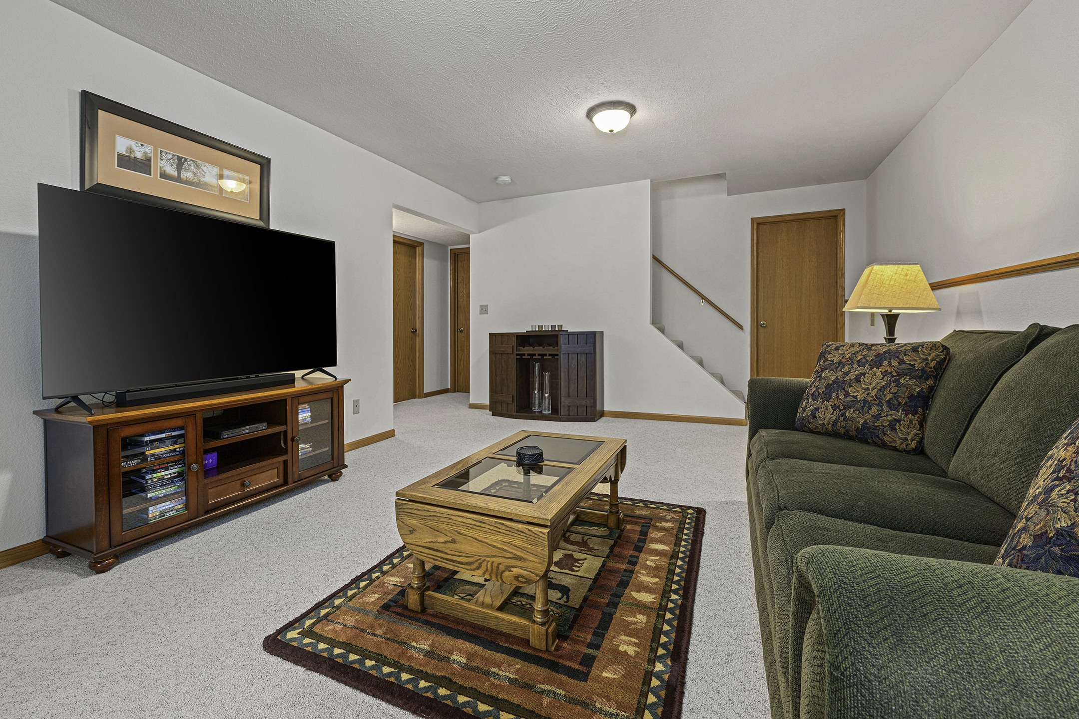 Lower level family room with smart TV