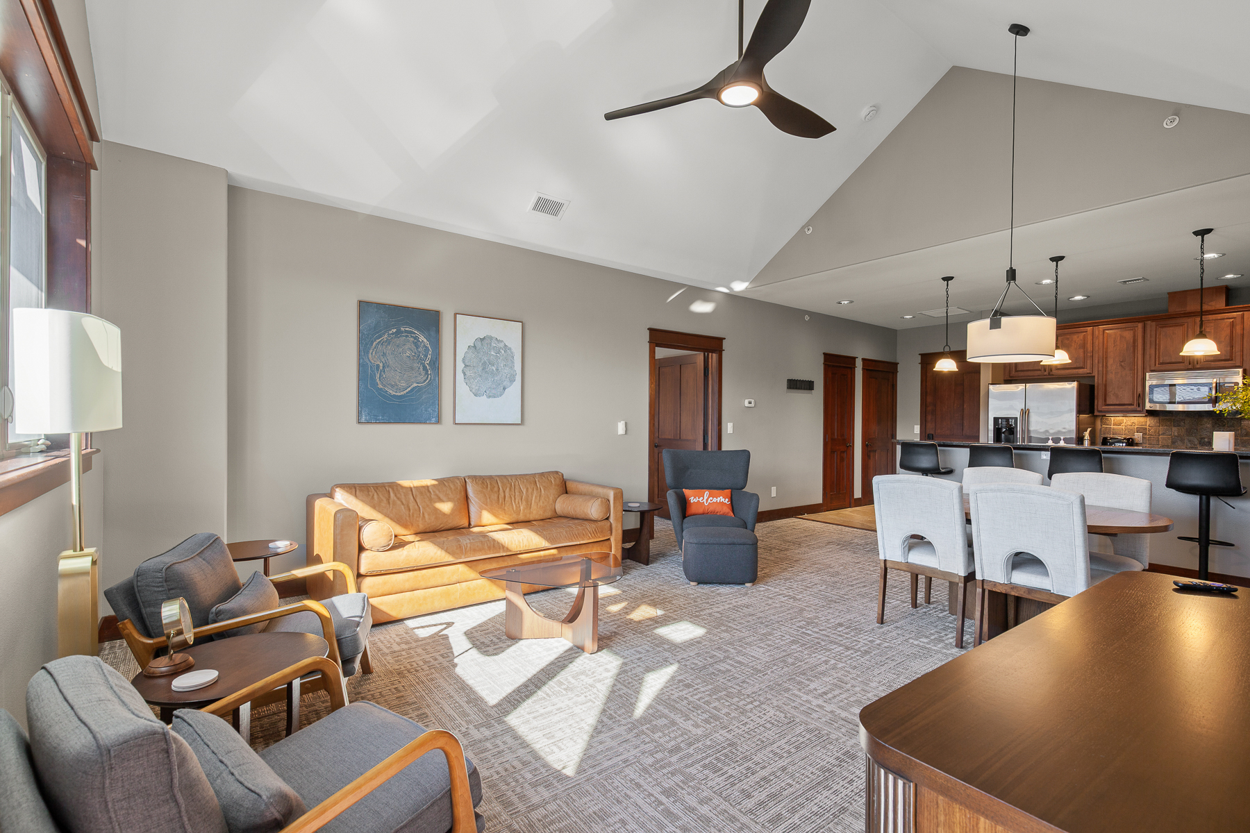 Open dining and living area with plenty of natural light. 