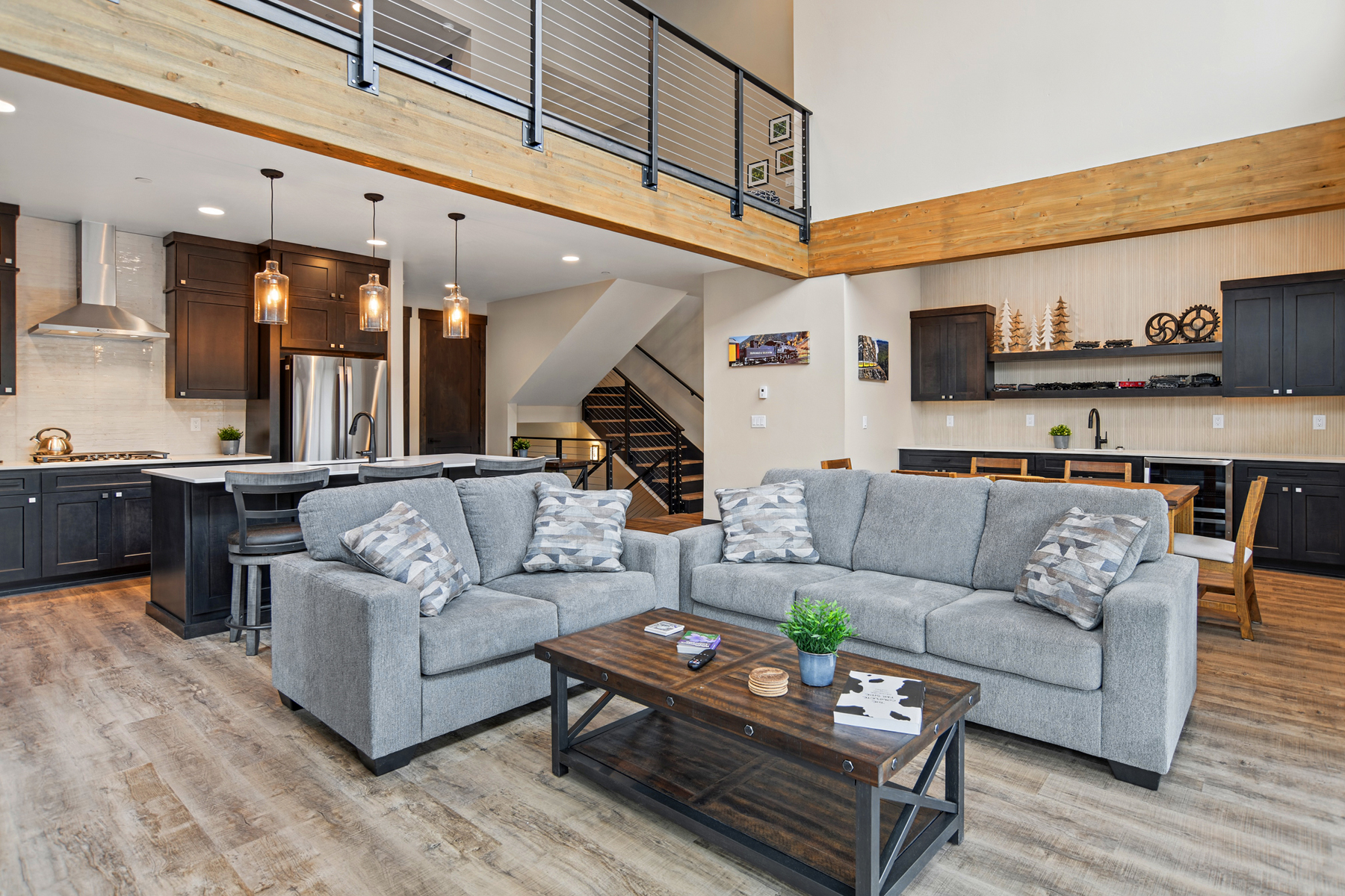 Main Living, Dining and Kitchen - Gas Fireplace, Deck and TV