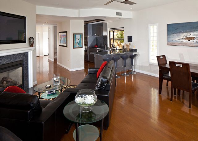 Living, dining room and kitchen counter