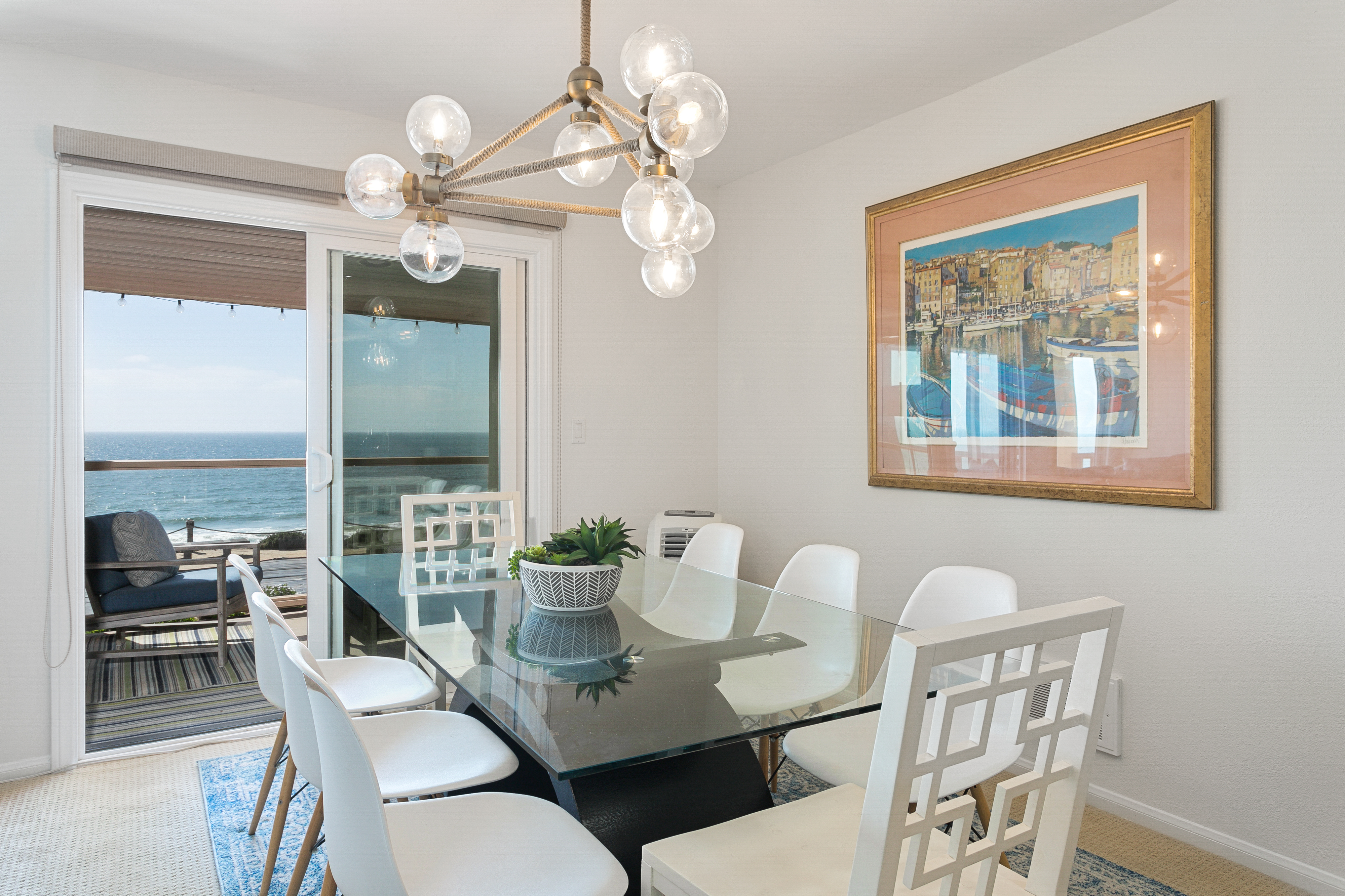 Modern decor and ocean views while dining