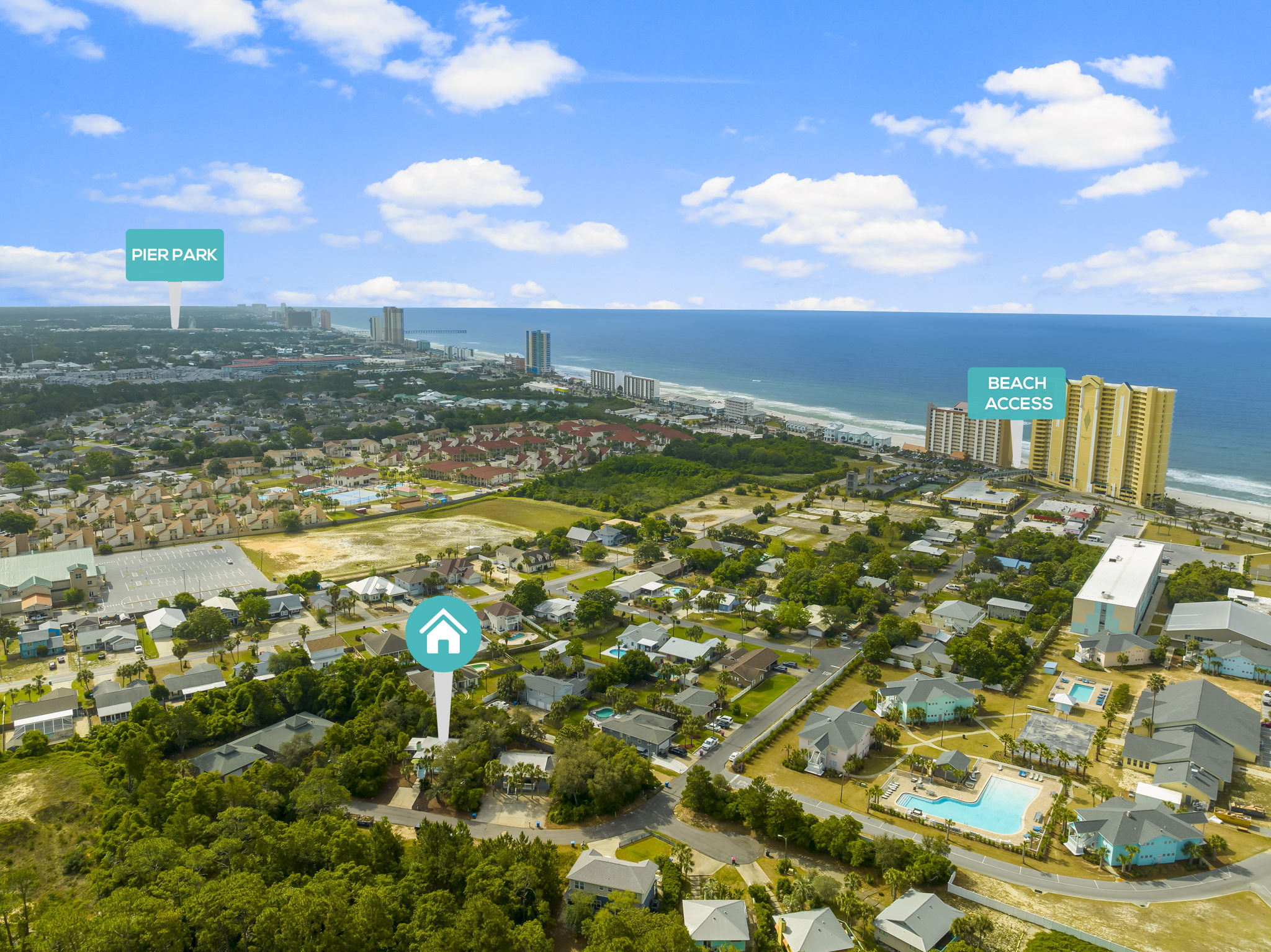White sand and emerald Gulf water near Barefoot Paradise and Beach Access 69 in Panama City Beach