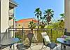This is one of two private balconies at Sea Point Lodge 208—located off the living room and surrounded by palms, it’s the perfect spot to catch the breeze with your morning coffee or evening cocktail.


