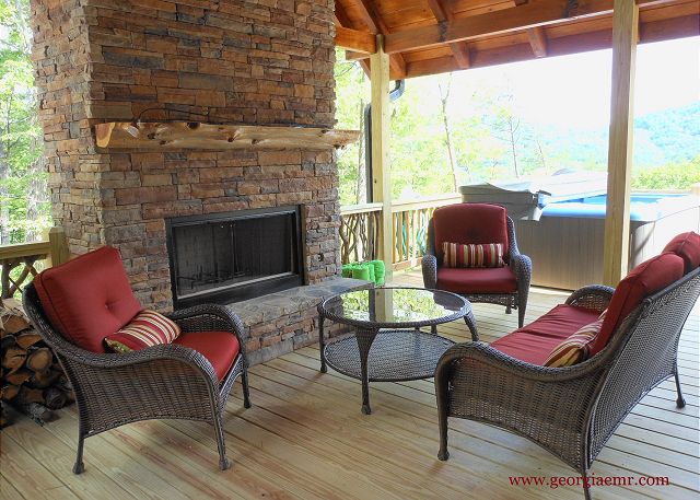 Wood burning fireplace and sitting area