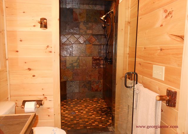 terrazzo tile in master bathroom