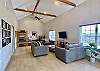 Huge bunk room with separate living room, kitchenette and bedroom w/ ensuite bathroom.
Overlooks the pool,.