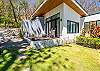 The master bedroom is on a higher elevation with a private terrace and overlooking the garden. 