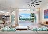 Living room with retractable glass doors