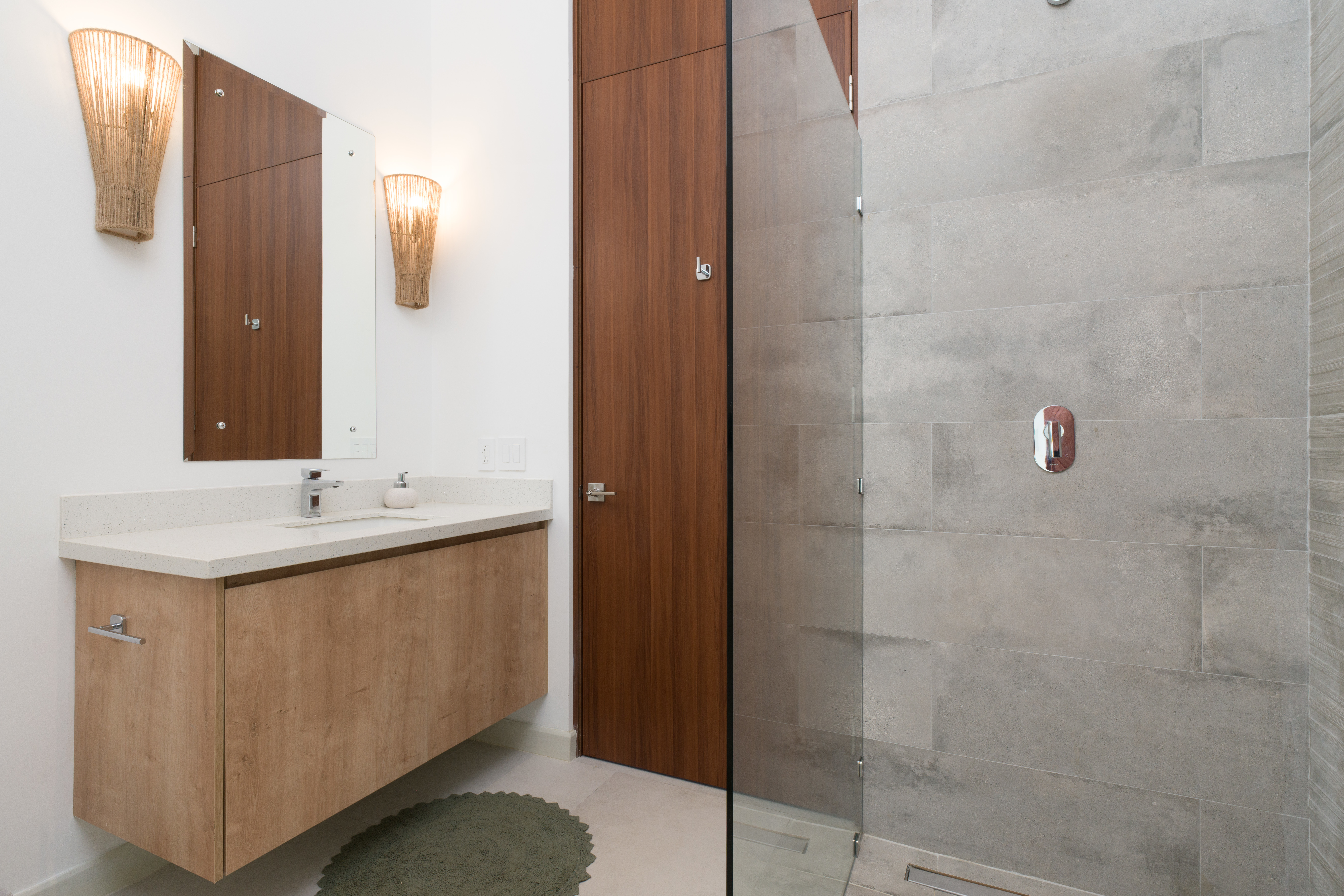 Neutral-toned bathroom with sleek fixtures