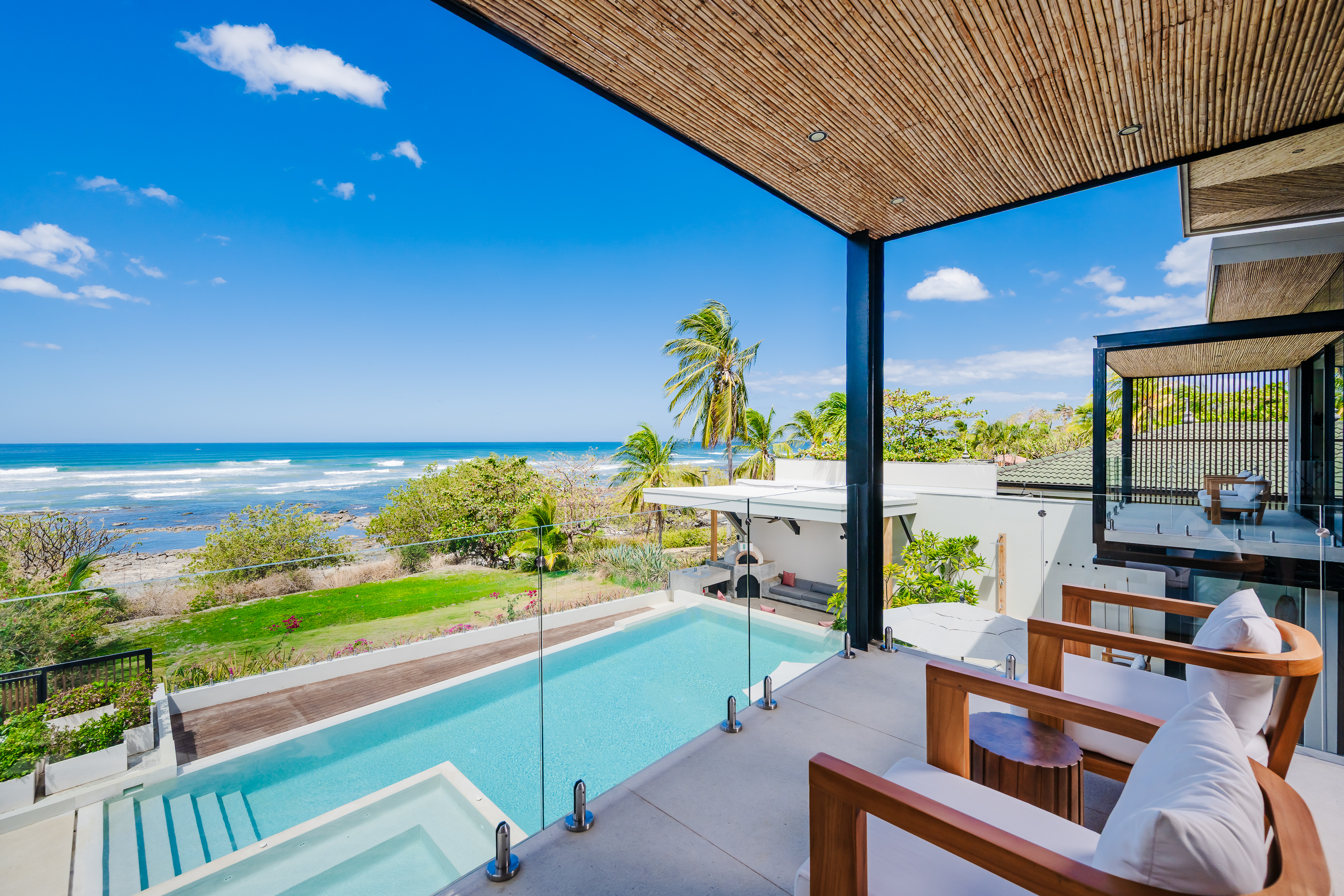 Spacious balcony with ocean view. 