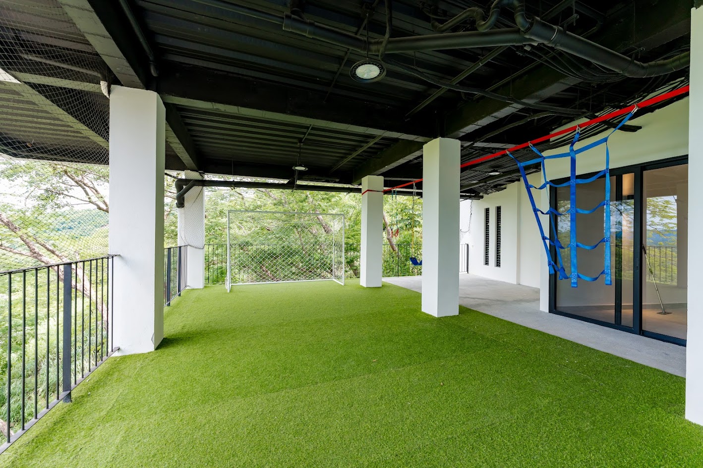 Interior football pitch offers a unique recreational space.