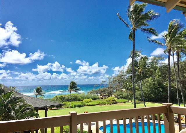 Private lanai with pool and ocean view
