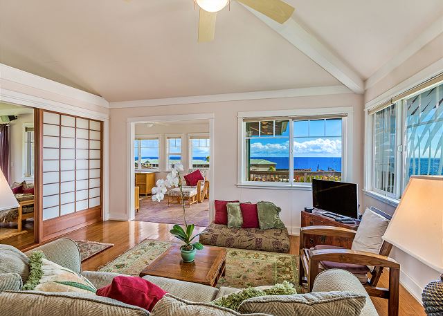 Upper level living room and sun room.