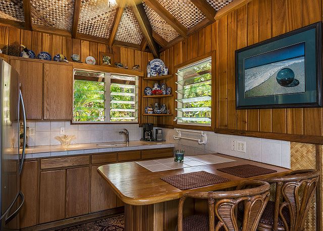 Bali Hai Cottage Kitchenette with fridge, sink, coffee maker