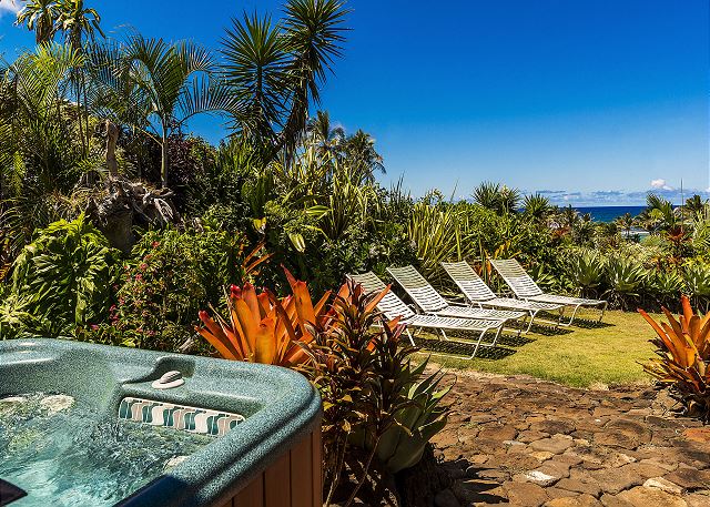 One of four hot tubs on the private lush estate.
