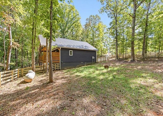 Cabin view from the fenced pet area