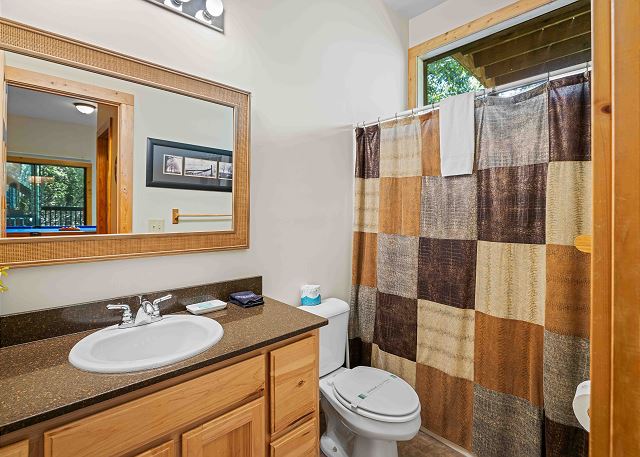 Downstairs Bathroom with Combination Tub/Shower and Vanity