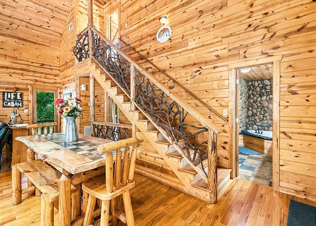 Tiled Table and Mountain Laurel Stair Railings