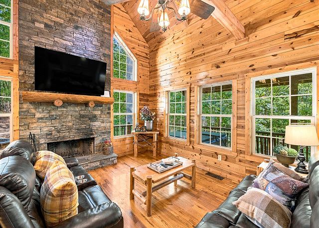 Wood-burning Fireplace and Mantel TV
