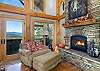Cozy seating by the wood burning fireplace