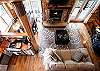 Upper level view of living area and kitchen