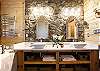 Master bathroom with double sinks.