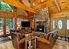 Cozy stone fireplace in the living room