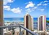From the 35th-floor lanai/balcony, the view reaches beyond neighboring Waikiki towers and the sailboats of Ala Wai Boat Harbor to the Pacific Ocean—an impressive perspective for a longer Honolulu stay.