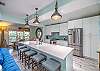 Kitchen and island with ample seating