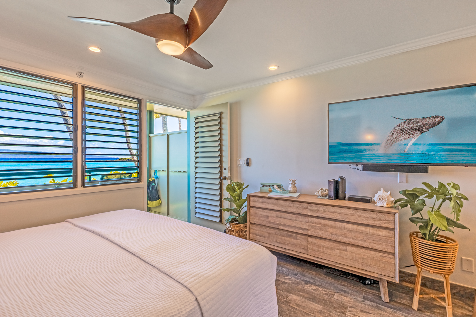 King bed with ocean views just outside your window