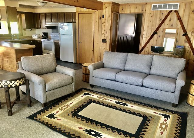Living area and kitchen.