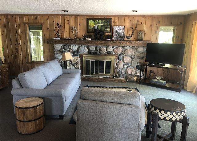 Living room with fireplace.