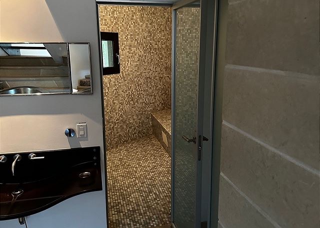 Shower in bathroom. 