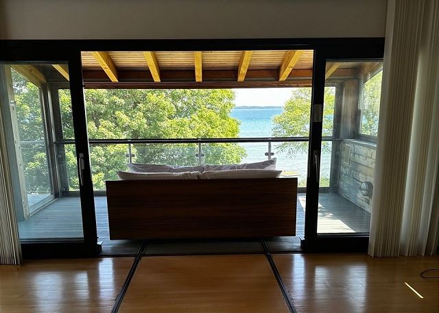 Bed can roll out on to deck. 