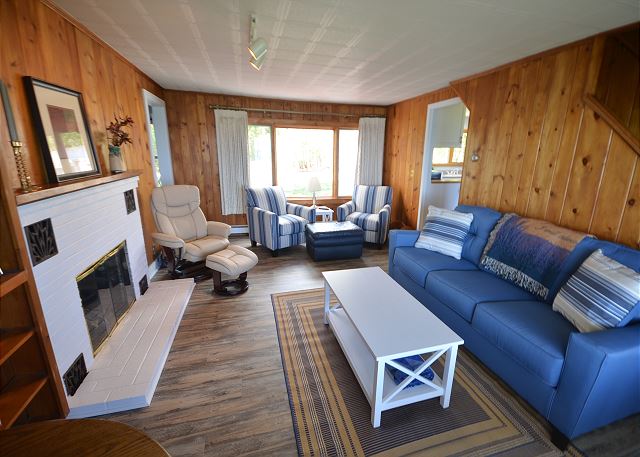 Living room with gas fireplace & internet